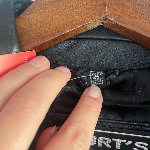 Vintage 90s Genuine Leather Biker Zip Up Jacket with Waist Tie - Picture 8 of 9